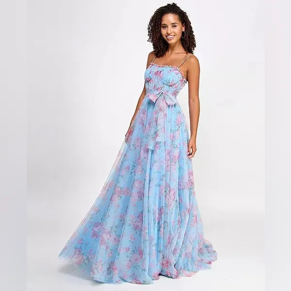 City Studios Juniors’ Blue Floral-Print Bustier Prom Gown size‎ 5/6 NWT - Image 3
