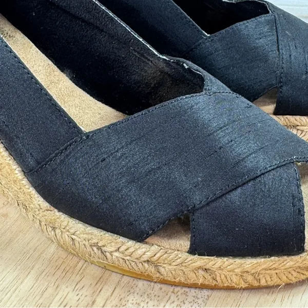 White Mountain Dupioni Fabric Peep Toe Espadrille Wedge‎ Heels Black 9 - Image 7