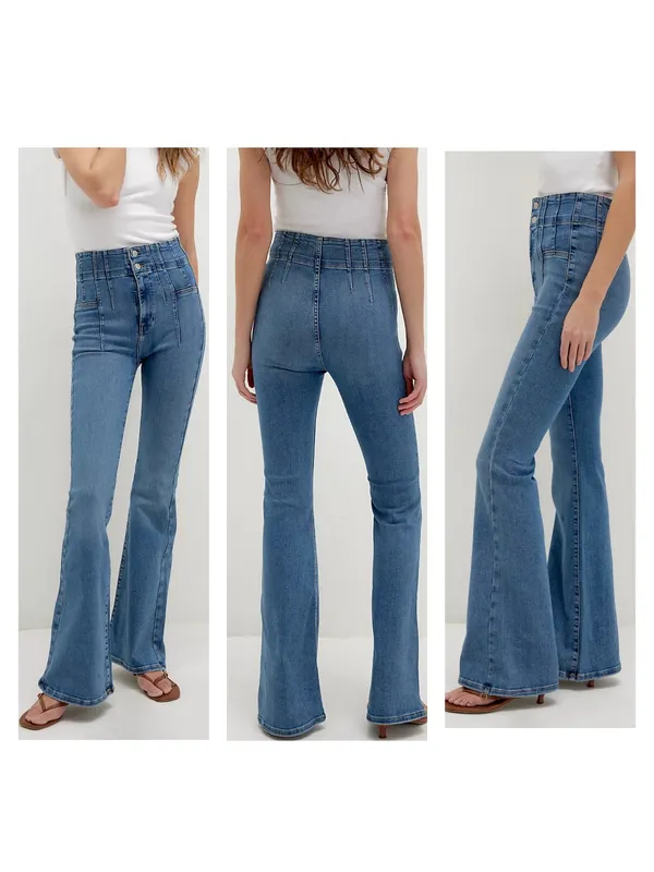 We The Free People 29 X 33 Jayde Flare Blue Jeans Boho 60s Retro Disco OB1184972 - Image 2