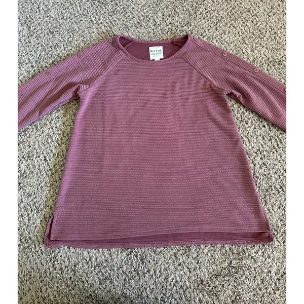 New York‎ Laundry Women's Purple Quarter Sleeve Textured Top Size Large - Image 2