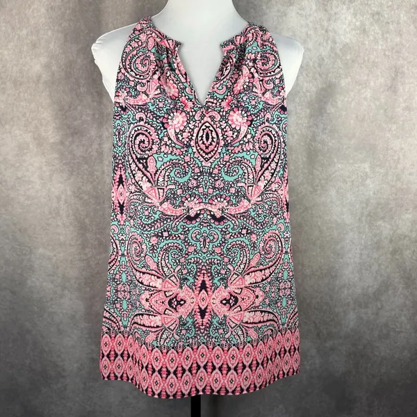Cynthia Rowley Halter top Sz L Multicolor Paisley print, front keyhole - Image 3