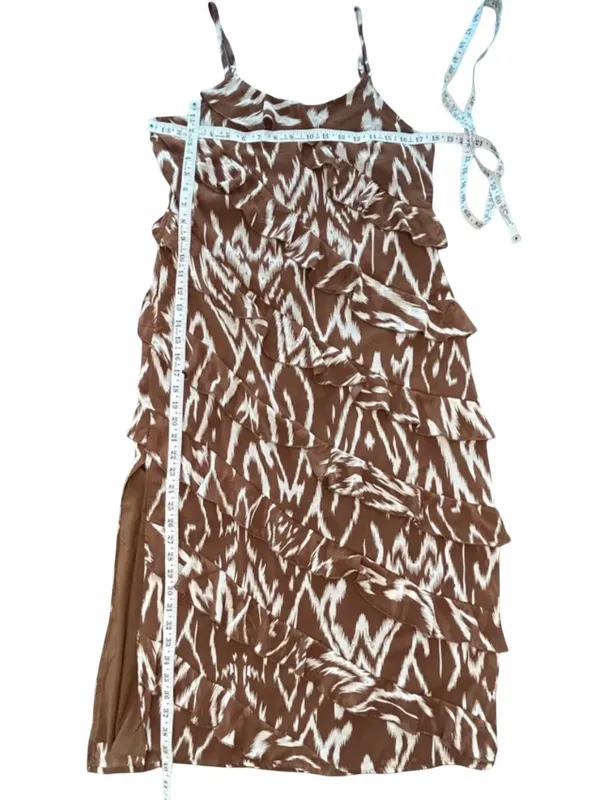 WDNY flowy tiered brown white tribal abstract wedding guest lined sundress NWT M - Image 8