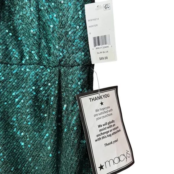 Crystal Doll Sequin V-Neck‎ Spaghetti Strap Lined Mini Dress Green 0 Festive Party Club Rave - Image 4