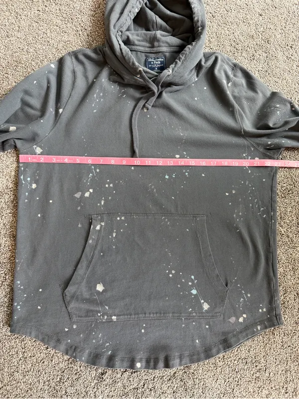 Abercrombie & Fitch XL Gray Paint Splatter Hoodie 100% Cotton Distressed - Image 8