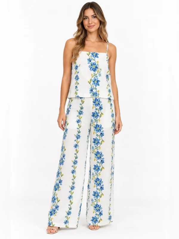 HYFVE Floral Two Piece Set Cami Top Wide Leg Pants Blue Yellow White NWT - Image 5