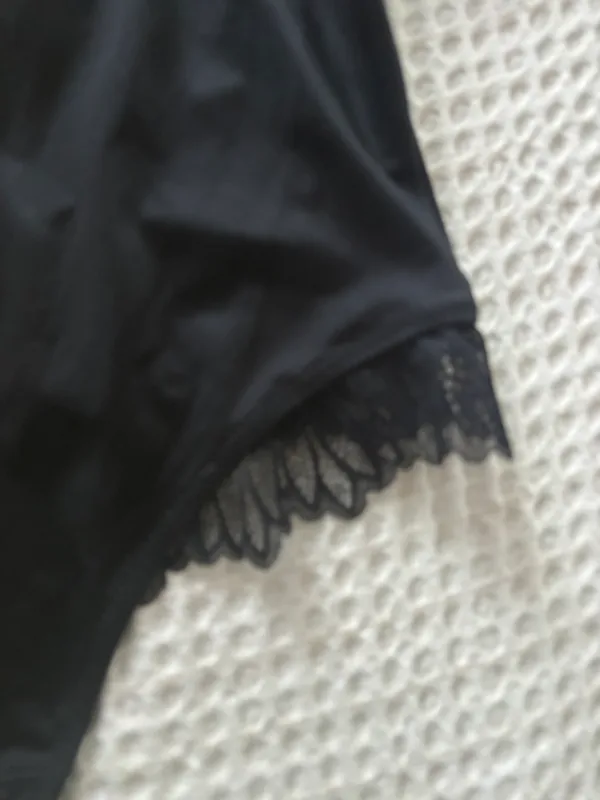 NWOT Abercrombie and Fitch black lace trim open back satin body suit - Image 5