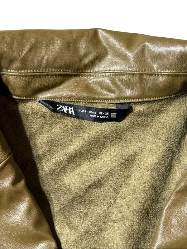 Zara Faux Leather Maxi Trench Coat Jacket Dress Small Brown Khaki Long - Image 2