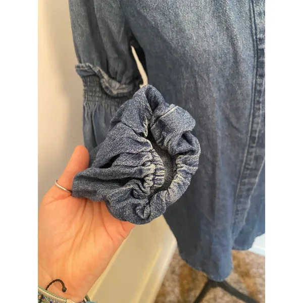 The Fifth Label Denim Smocked Balloon Bishop Sleeve Button-Down Shirt Top Ruffle - Image 3