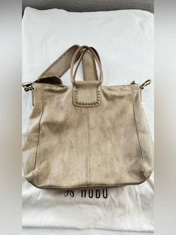HOBO Cream Leather Tote with Whipstitch Strap and Tassel - Image 3