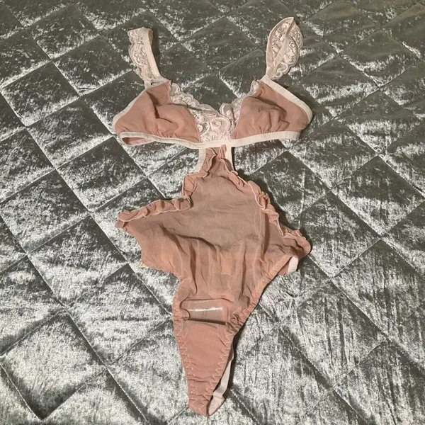 We Are HAH Free People Key To Ur Heart Bodysuit Copper Rose Pink Lace XS Sheer - Image 6