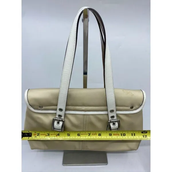 COACH Small Handbag Tan White Shoulder Travel Bag - Image 5