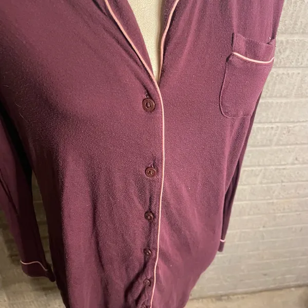 Nordstrom Womens Maroon Long Sleeve Button Down Nightshirt Dress‎ Size XS - Image 2