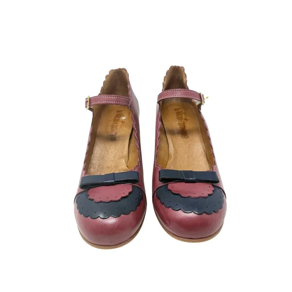 La Veintinueve Penelope Leather Mary Jane Bow Block Heel Red Black EU 42 US 10 - Image 3