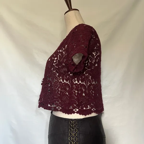 Abercrombie Fitch Y2K Crochet Crop Women Top XS Festival Coquette Boho Burgundy - Image 6