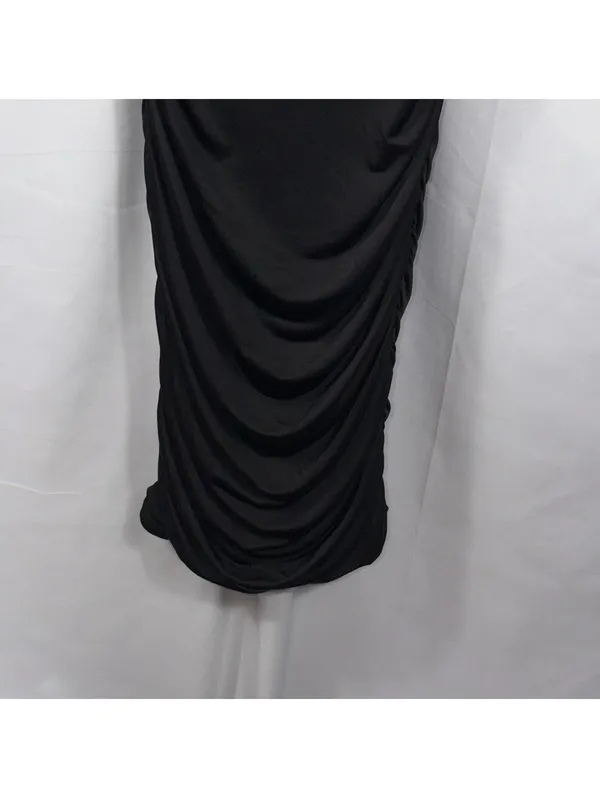 Women’s Black Ruched Bodycon Midi Dress Size Medium - Image 4