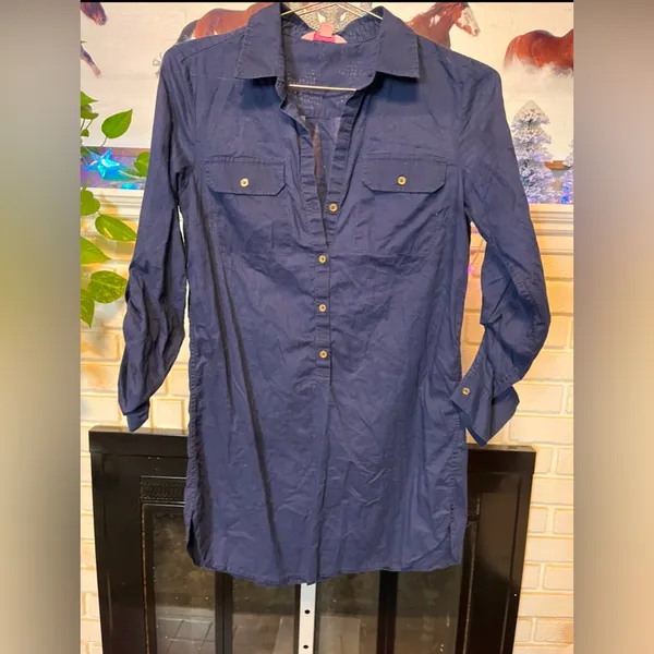 Lilly Pulitzer Navy Blue Button Front Shirt Dress Tunic Size XXS - Image 3