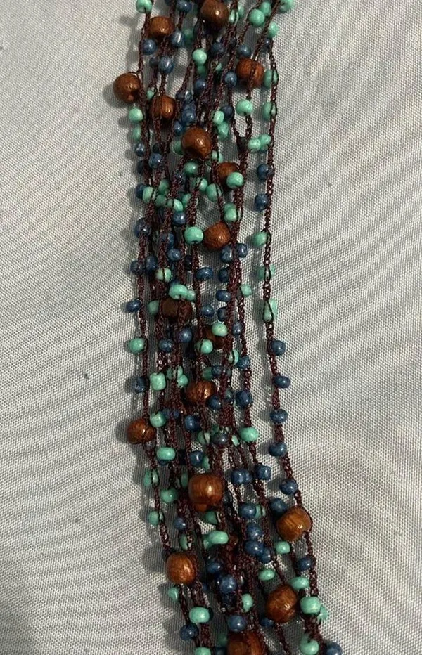 Blue and Brown Beaded Boho Necklace - Image 2