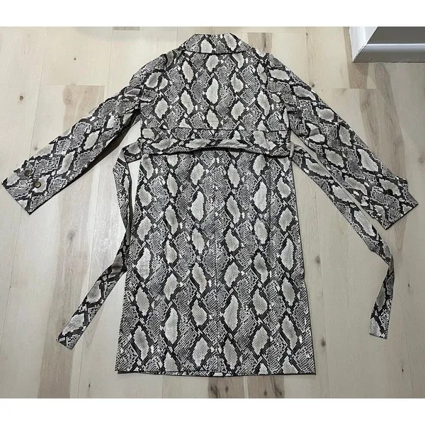 Choosy NWT Women Small Faux Snakeskin Leather Trench Coat Duster Jacket Chic - Image 13