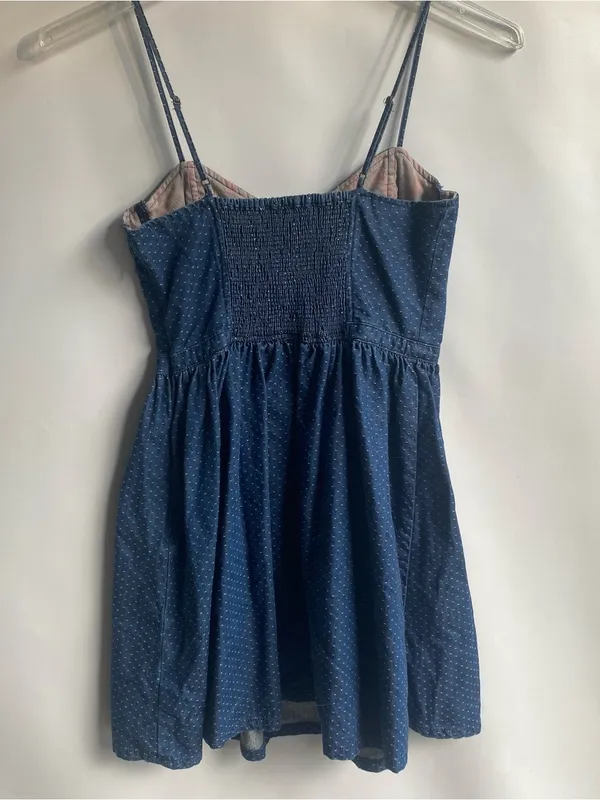 Free People denim bustier mini dress polka dot sun dress preppy summer Small - Image 8