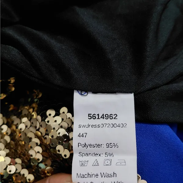 Womens One Shoulder Sequin Midi Dress Size XS Blue Gold Wedding Party Evening - Image 8
