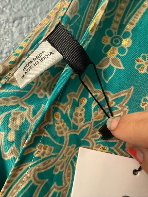 Bohemian Teal Paisley Maxi Dress with Tie Waist nwt - Image 3