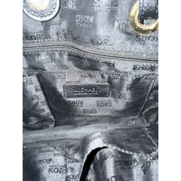 Michael Kors MK Signature Monogram Jacquard Tote Bag Black Tan Gold Hardware - Image 6