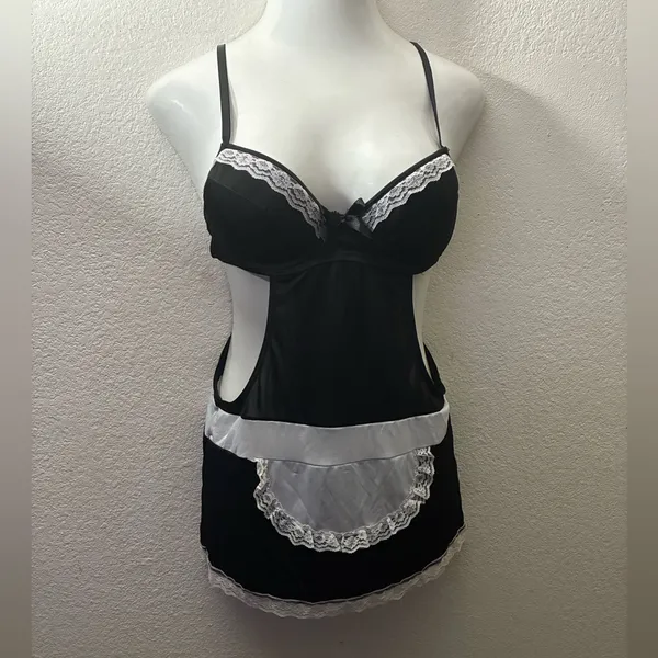 Rampage Intimates Sexy Elegant Maid Cosplay Black & White Lace Lingerie L - Image 2
