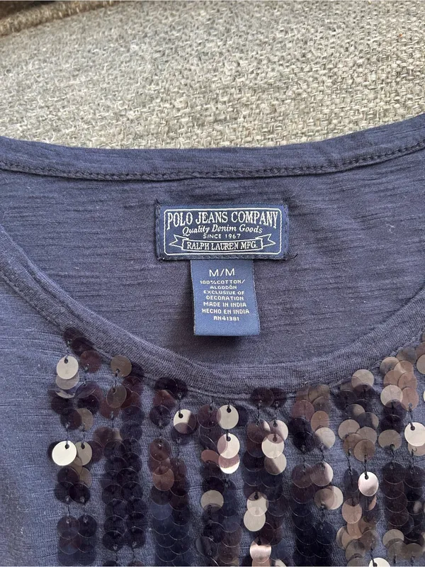 Lauren Ralph Lauren Navy Short-Sleeve Tee with Sequin Detail | Size Medium - Image 6