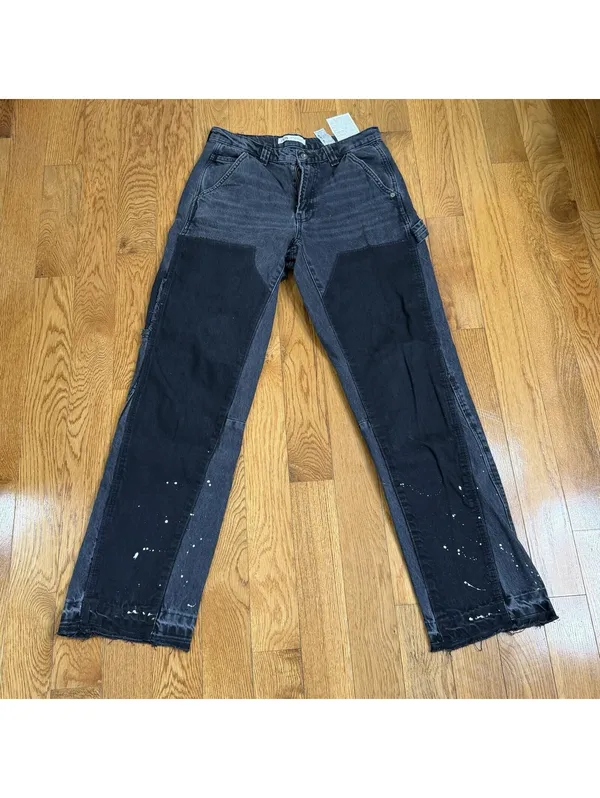 Size 30 US Men’s Zara Carpenter Utility Jeans Gray Black Paint Splatter - Image 3