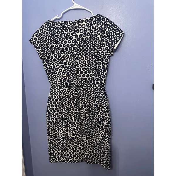 J.Crew Navy Ivory Basketweave Cotton Circle Print‎ Cap Sleeve Dress Size 6 - Image 4