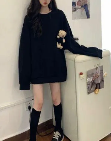 Long sleeve black teddy bear top Size M - Image 3