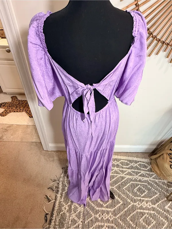 FRNCH Lilac Button-Front Tiered Maxi Dress Tie Back Wedding Guest Shower Spring - Image 4