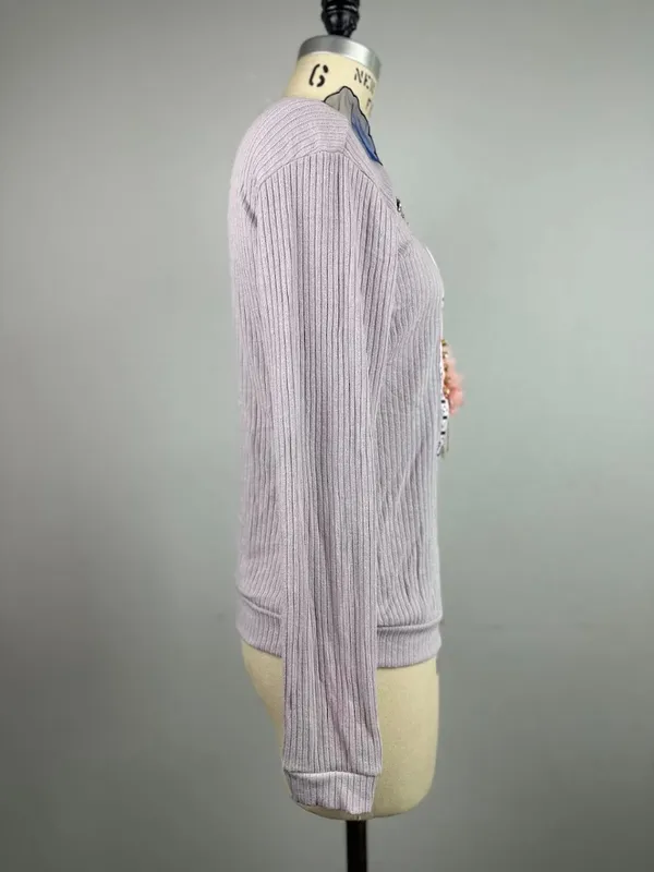 Moon Collection Ribbed Knit Graphic Top Womens Large Lavender Y2K Size Small - Image 4