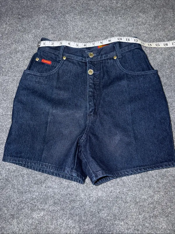 vintage Lawman high-waisted dark wash denim shorts featuring prominent gold-tone - Image 6