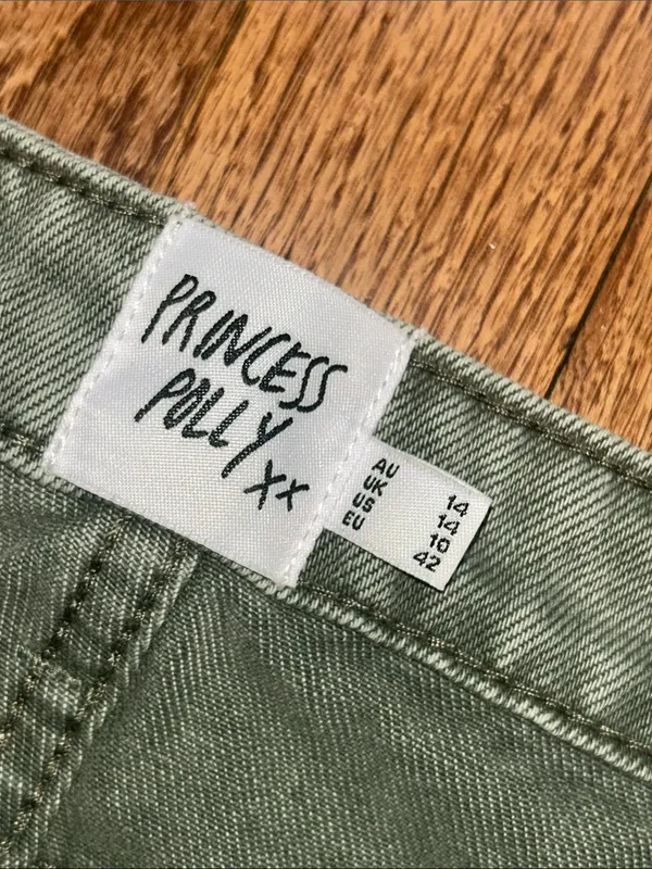 Princess Polly Women’s Olive Green Denim Khaki Mini Skirt size 10 - Image 5