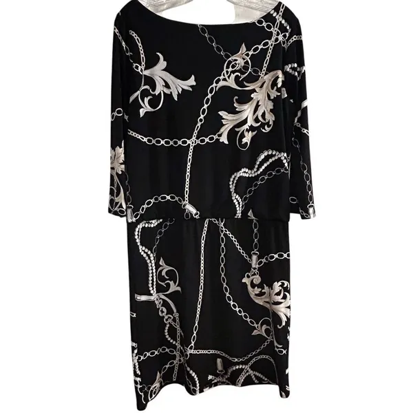White House Black Market Women's‎ Blouson Dress S Chain Link Print Black - Image 12