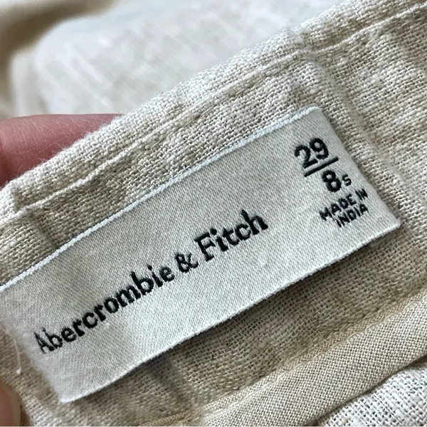 Abercrombie & Fitch Pants linen tailored straight leg womens Beige size 8 short - Image 2