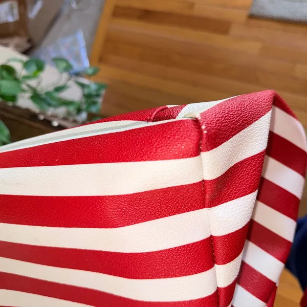 Kate Spade Kenneth Modern Tote Women XL‎ Red White Striped Nautical Shoulder Bag - Image 10