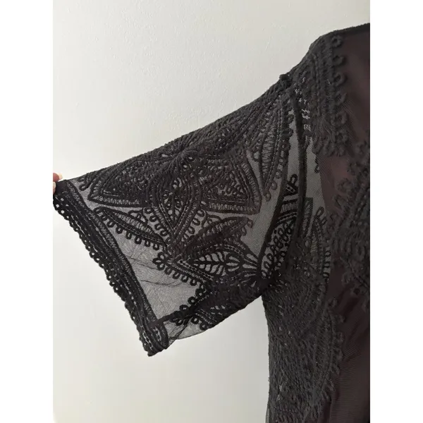 Black Mesh Lace Open Front Duster L Cardigan Boho Festival Witchy Whimsigoth - Image 4
