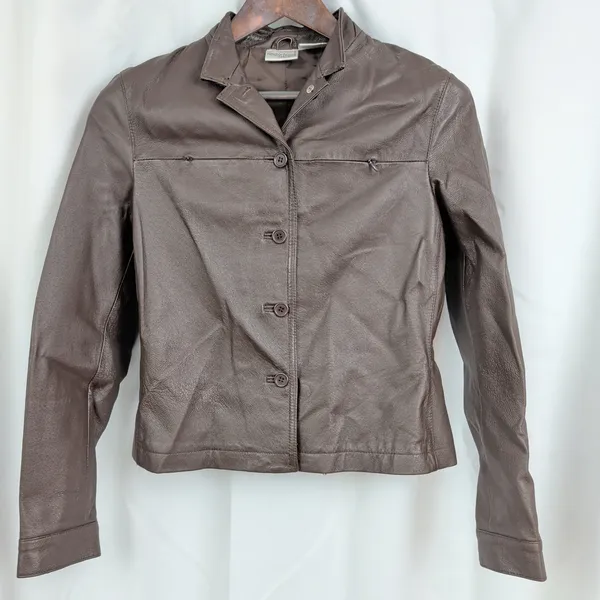 Newport News Vintage Ladies' Scrunch Waist Brown Leather Jacket 4 - Image 3