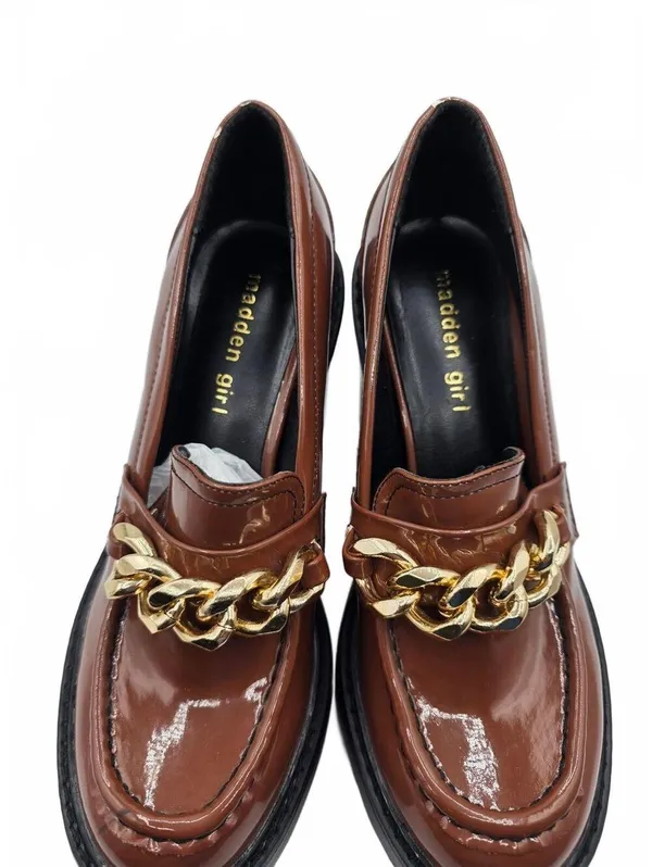 Madden Girl Brown Patent Leather Platform Heeled Loafers Shoes Chunky Size 7.5 - Image 14