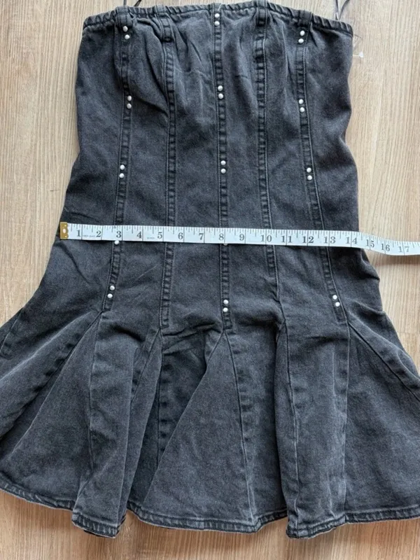 Able Black Denim Fit-and-Flare Studded Dress‎ - Image 3