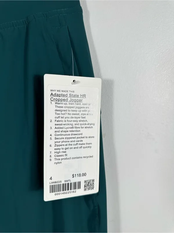 Lululemon Adapted‎ State High Rise Cropped Jogger 23 Size 4 Green NWT - Image 10
