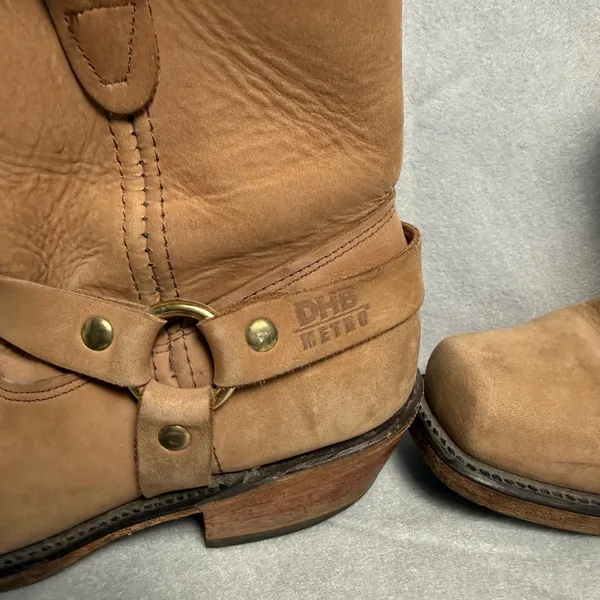 Double H Tan Leather Harness Boots Square Toe Western Ankle Booties Womens - Image 7