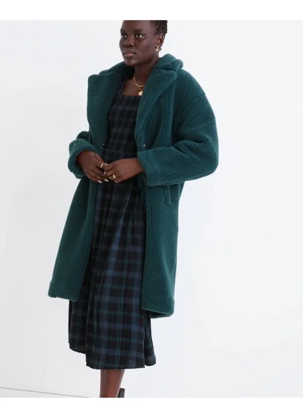 Madewell (Re)sourced Sherpa Teddy Coat NC578 Womens Medium Green Boucle Plush - Image 2