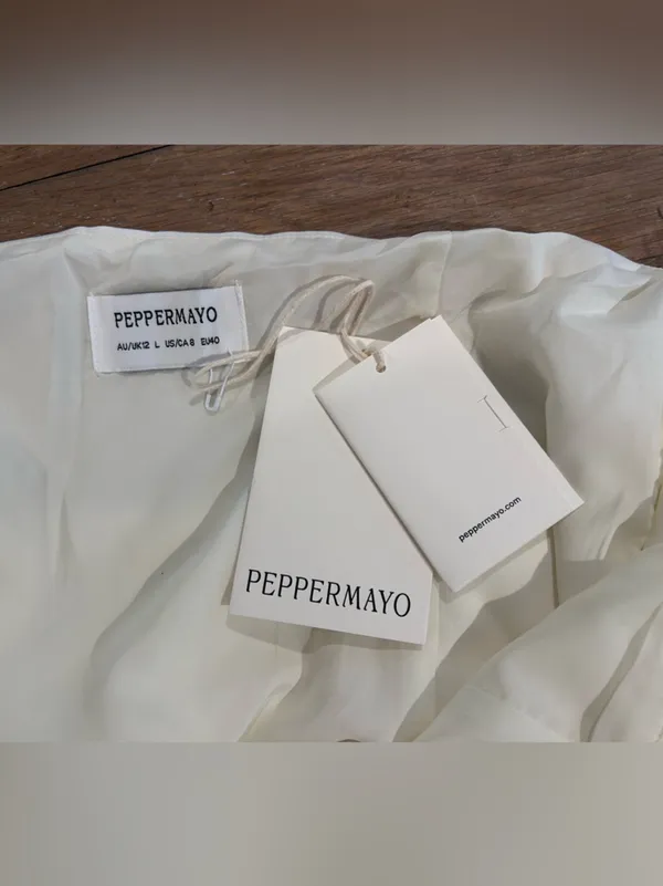 NWT Peppermayo Cream Halter Mini Dress with Ruffle Hem, 8 - Image 7