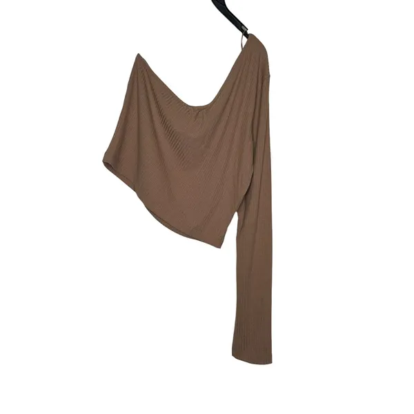Gianni Bini Women's Top Rib One Shoulder Long Sleeve Stretch Crop Brown XL‎ NWT - Image 8
