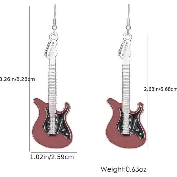 Electric guitar silver plated pink‎ dangle drop earrings faux fashion jewelry - Image 3