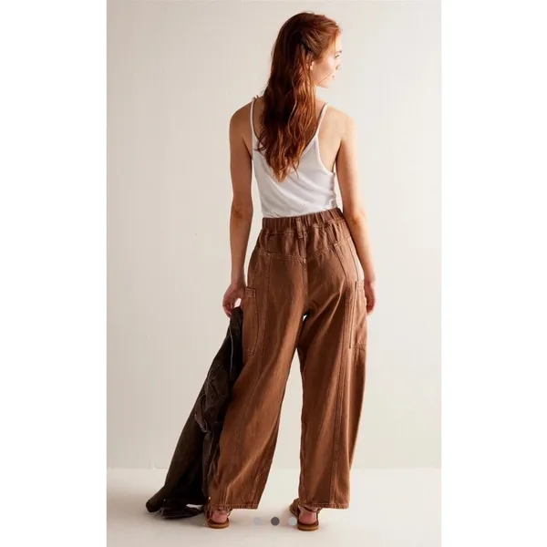 Free People We The Free New School Warm Brown Relaxed Straight Leg Cargo Jeans - Image 2