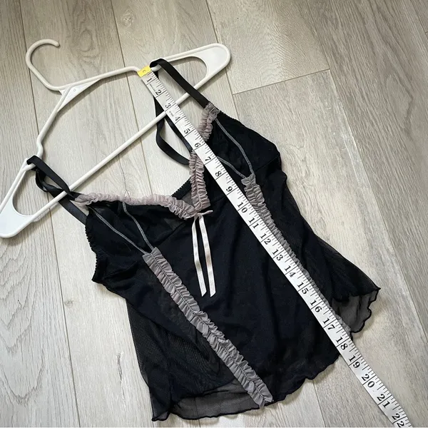 Rampage Y2K Tank Top ruffle sheer womens Black (medium) lingerie sexy crop party - Image 5